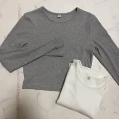 GU リブ長袖カットソー 2枚セット グレー ホワイトのサムネイル