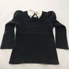 韓国服　100  パフスリーブ　リボン付き黒ロンTカットソー