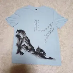 水墨画風 山水画プリント Tシャツ ライトブルーのサムネイル