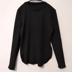 SHEIN シーイン リブトップス 長袖 ブラック M 裾ラウンドカット
