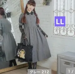 青木美沙子　ストライプ　レース襟　ワンピース　グレー　しまむら　ロリータ　LL
