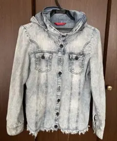 ワザップ デニムジャケット デニムシャツ　ダメージ加工 M フード付き