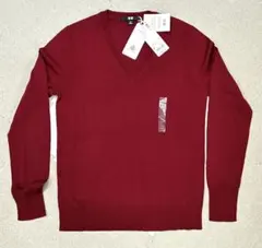 UNIQLO エクストラファインメリノウール Vネックセーター M バーガンディ