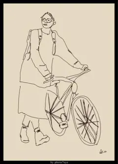 自転車と女性 アート 写真 2L判 (127 × 178mm)