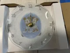 新品未使用 ディズニーリゾート　ガラスクロック　ミッキー&ミニー皿立てつき時計