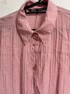 ZARA ピンク 長袖プリーツシャツ