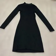 リブ編み ブラック ニットワンピース M