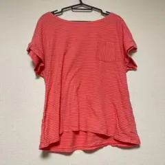 ボーダーTシャツ 半袖 【XL】カットソー フレンチスリーブ ピンク　ゆったりのサムネイル