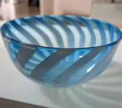 青と透明のストライプ ガラスボウル