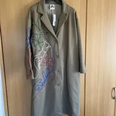 刺繍デザイン ロングコート　裏起毛