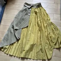 イエロー チェック柄 プリーツスカート