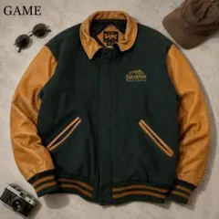 USA製 ゲームスポーツウェア 本革袖スタジャン 2XL 競馬刺繍 キルティングのサムネイル