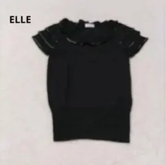 ELLE　半袖シャツ　フリル付き　黒　カジュアル　春夏
