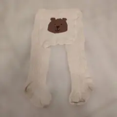 クマ刺繍 ホワイト ベビータイツ 0-12M
