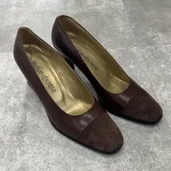美品 YVES SAINT LAURENT パンプス ブラウン スエード×レザーのサムネイル