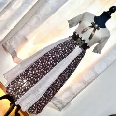 axes femme レース×柄切替ドッキングワンピース