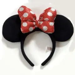 美品 ディズニー ミニー スパンコール リボン カチューシャ