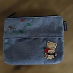 familiar クマ刺繍ポーチ グレー