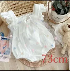 レースフリル付き花柄ロンパース 73cm