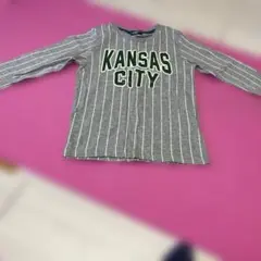 KANSAS CITY 長袖カットソー グレー ストライプ