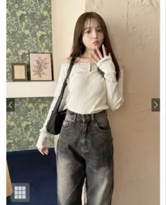 GRL レースフリルオフショルダーリブトップス[tu1571] アイボリー　L