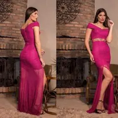 ✨高級 総レース ロングドレス Lサイズ 刺繍入り 美ライン パーティードレス✨