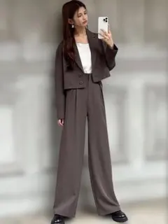 GRL rut921 ブラウン ショート丈ジャケット パンツセットアップ