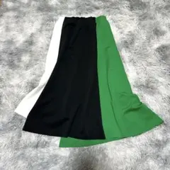 【ドロシーズ】フレアスカート ブラックグリーン S アシンメトリー ミモレ丈のサムネイル