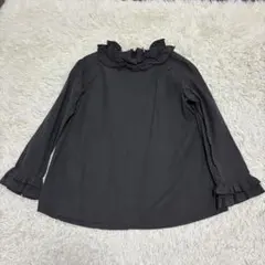 美品 yori タイカラーブラウス リボン ブラック ペプラム フレア 