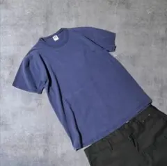 90s USA製 ラッセル ネイビー コットンTシャツ 汚れあり M フェードのサムネイル