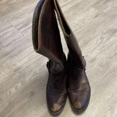 ダークブラウン レザー ロングブーツ バックル付き