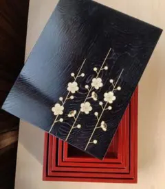 切り溜め ５段入れ子 ５段重箱 梅蒔絵 内朱塗り