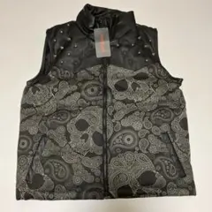 最終【タグ付未使用】JURY BLACK レザー切替スタッズダウンベスト