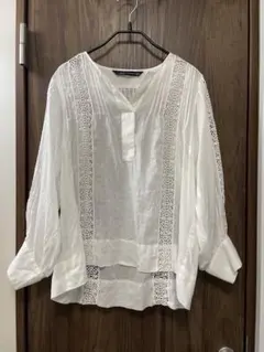 ZARA WOMAN ホワイト レース ブラウス 長袖　透け感のサムネイル