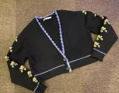 ZARA★ニットカーディガン花柄刺繍 ブラック