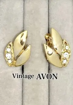 80s【AVON/エイボン イヤリング リーフデザイン ラインストーン】⑩