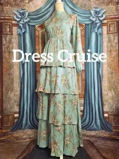 フリー【新品インポートセレクト】春のくすみグリーンブーケ柄モードワンピース