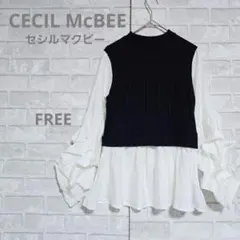 CECIL McBEE ボリュームスリーブ レイヤード風トップス 異素材切替 Fのサムネイル