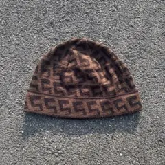 【超希少】old stussy 90s 総柄 ビーニー　ニット帽　ブラウン