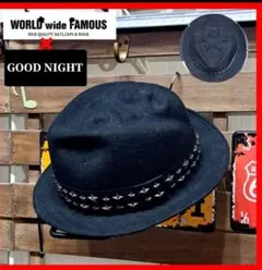 ワールドワイドフェイマス　スカル型押し　中折れ　ウールフェルトハット　59 黒