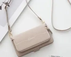 ベージュ 手帳型スマホケース コインケース付き　ストラップ