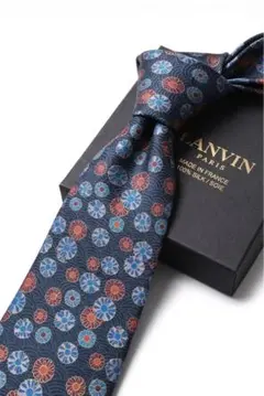 LANVIN ネクタイ シルク 花柄 総柄 ネイビー 高級ブランド フラワー
