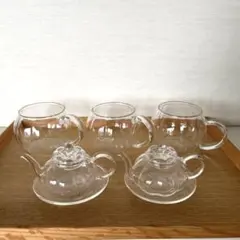 IWAKI イワキ　耐熱グラス　ティーカップ4個とミニポット2個のセット