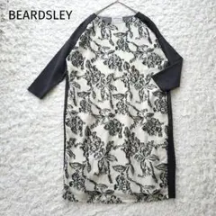 ビアズリー ジャガードマルワンピース コクーンシルエット 異素材切替 刺繍