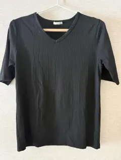 CINEMA CLUB リブ Vネック Tシャツ ブラック