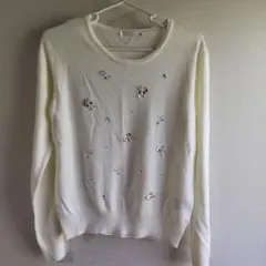 ビーズ装飾 ホワイト 長袖ニットセーター