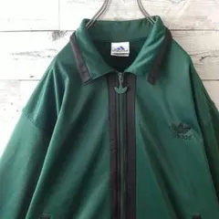 希少カラー☆90s アディダス 刺繍ロゴ 襟付 トラックジャケット L 緑×黒
