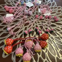 いちごデザイン ヘアゴムセット　キッズヘアゴム　まとめ売り　ハート　ヘアゴム