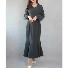 Vネックシアースリーブマーメイドワンピース