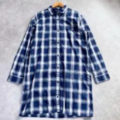 美品 ザノースフェイス シャツワンピース ロングシャツ XL チェック ブルー系